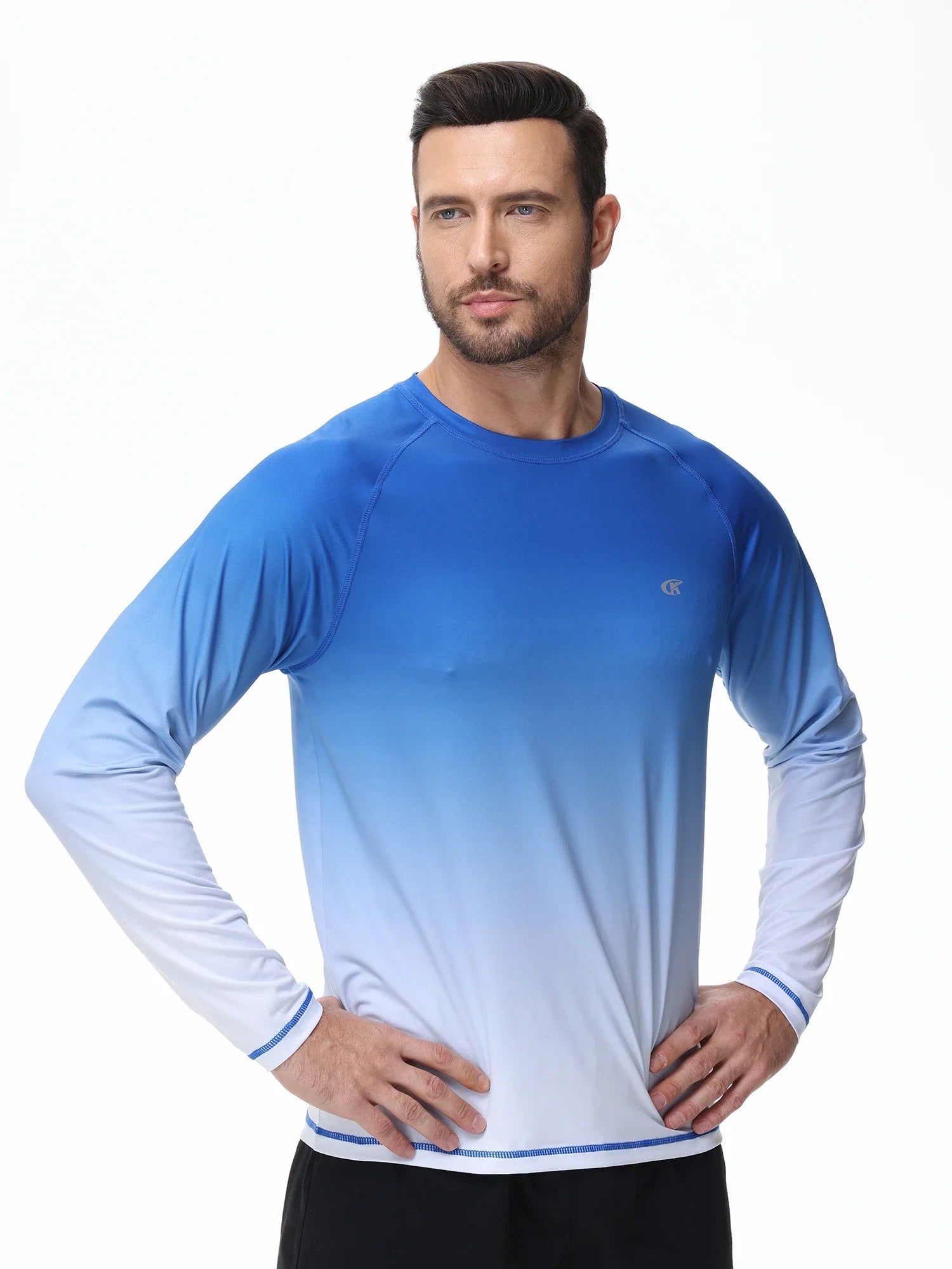Summer Men's UPF 50+ Beach Swimming T-Shirt, Quick Dry Long Sleeve Fashion Gradient Rash Guard Tops for Sport Fishing Hiking