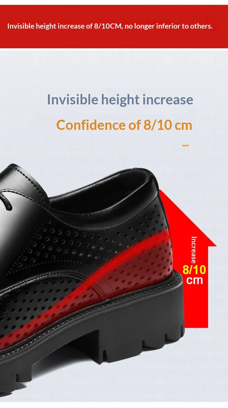 Summer Hollow Out Breathable Men Height Increasing Oxford Shoes 8/10CM Formal Business Dress Wedding Party Elevated Leather Shoe