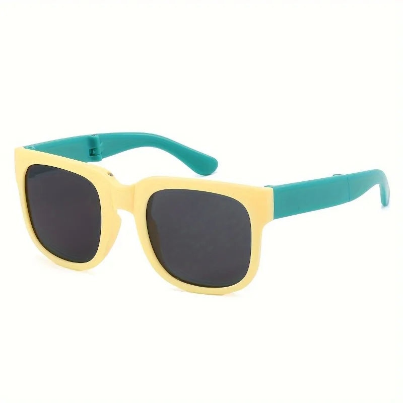 1 Pair Foldable Glasses for Boys & Girls Portable Square Frame Travel Glasses Playful Design|Durable Lenses Outdoor Glasses
