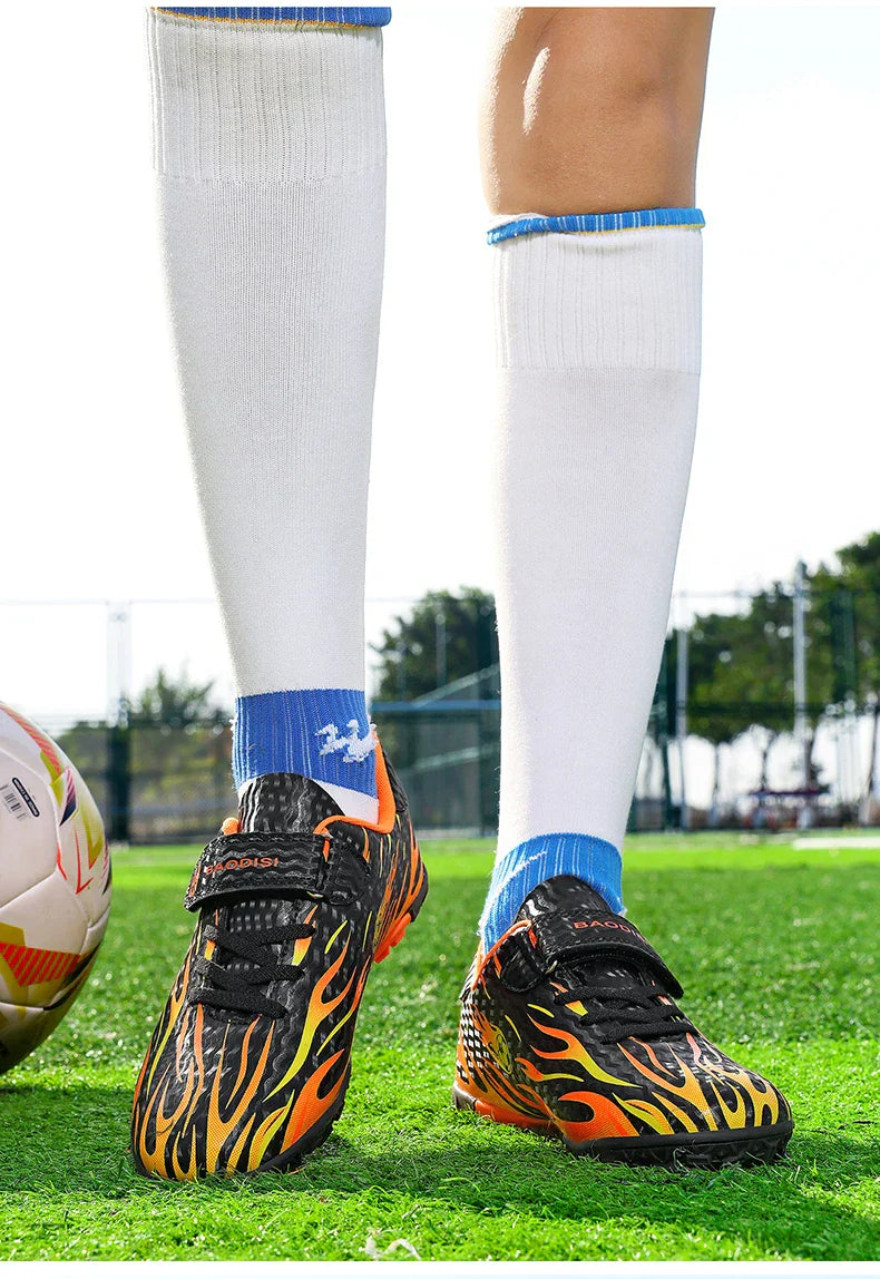Children’s Soccer Shoes Grass Non-Slip Football Ankle Support Boots Outdoor Cleats Shoes Boys TF/FG Turf Futsal Training Shoes