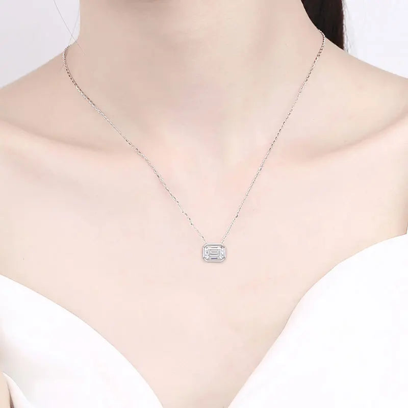 KNOBSPIN 6*8mm 2ct Emerald Cut Moissanite Pendant Diamond with GRA 100% s925 Sterling Silver Plated 18k Gold Necklaces for Women