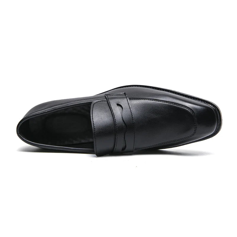 Fashion Penny Loafers Leather Men Shoes  Simple Pointed Toe Slip On Dress Business Suit Casual Party Wedding Shoes For Man