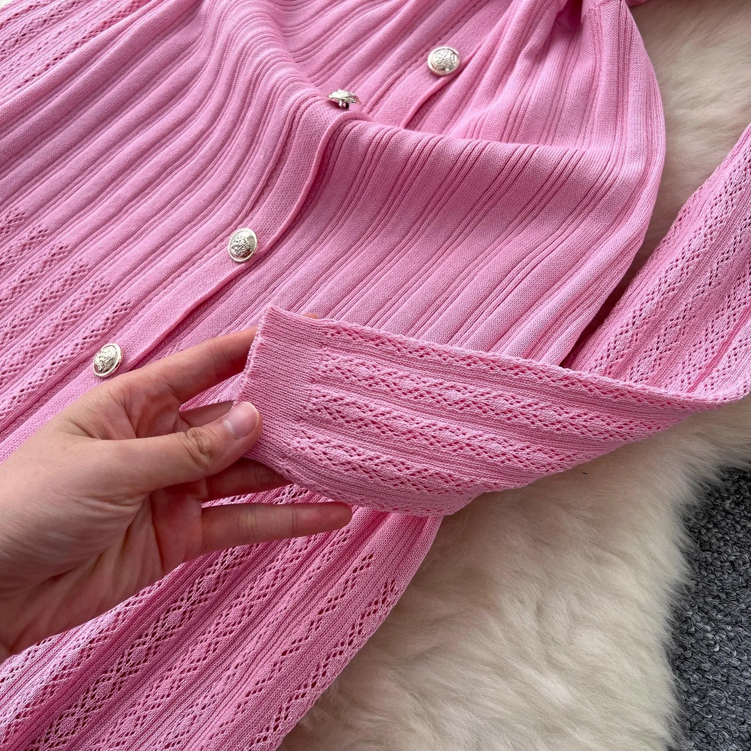 Brand Fashion Aesthetic Patchwork Knitted Maxi Dress Autumn Winter Women Luxury Shirt Sweater Dress Office Lady Vestido