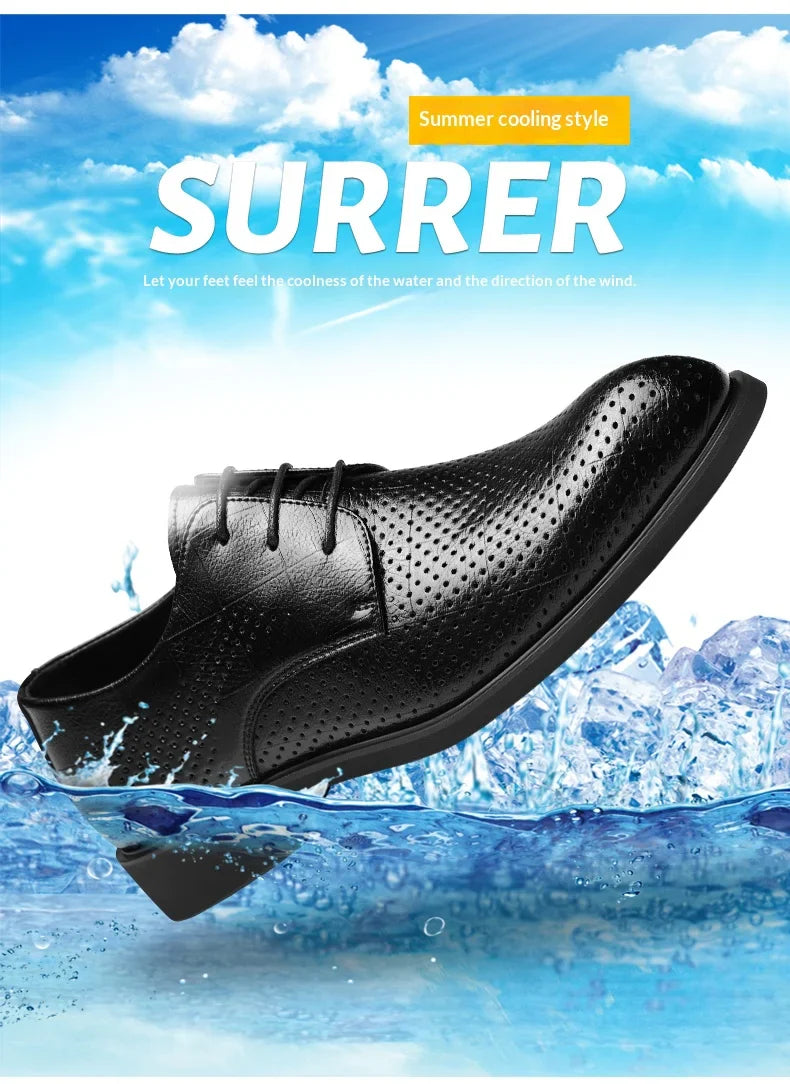 Men Spring Summer Hollow Out Breathable Elevator Shoes 6cm Hidden Height Increasing Business Formal Dress Office Wedding Shoes
