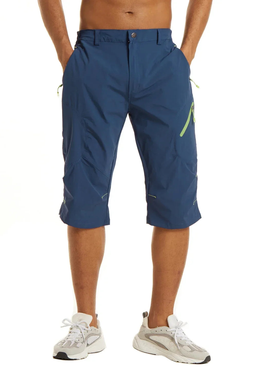 Below Knee Length Summer Waterproof Shorts Mens Quick Drying 3/4 Capri Pants Hiking Walking Sports Outdoor Nylon Shorts