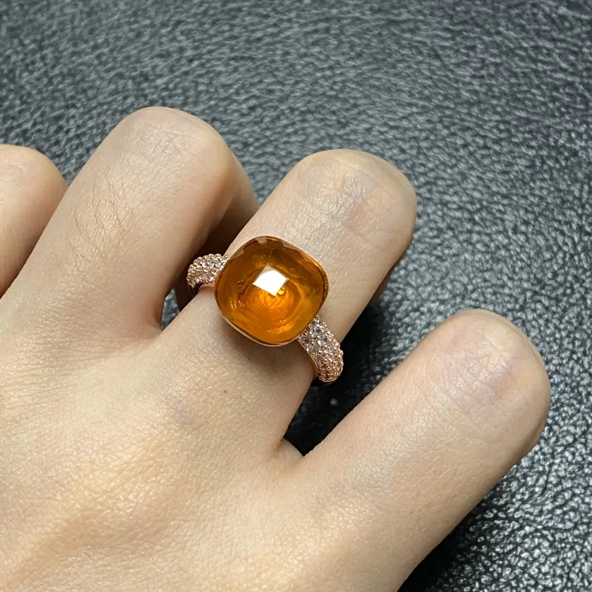 Original Design Pink Crystal Zircon Ring Candy Style Flat Ring for Women Wedding Party Fashion Jewelry Gift