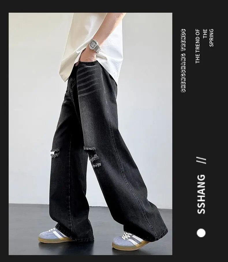 Men's American Style Loose Straight Leg Jeans Vintage Spring Summer New Arrival Drapey Trendy Wide Leg Long Pants