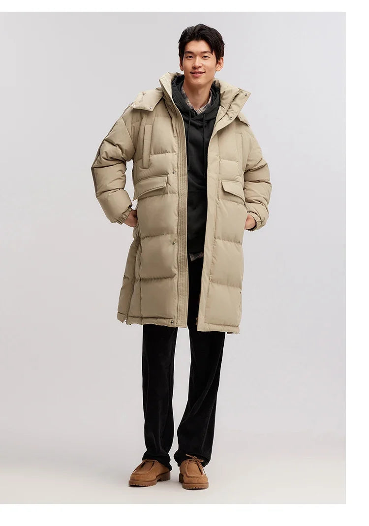 Down Jacket Men Three-Resistant Mid-Length Outerwear 2026 New Contrasting Colors Sports Style Winter Outfit Thick Couple