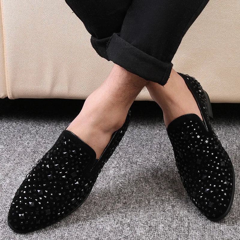 Formal Shoes Men Rhinestone Mens Dress Shoes Sepatu Slip On Pria Loafers Men Wedding Shoes Moda Italiana De Hombre Bona Zapatos
