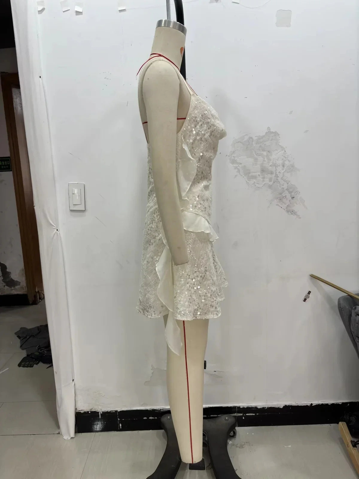 Sexy Chic Women Dress Solid Cami Backless Sequined Tierred Mini Short Dress Fashion 2025 Fall Evening Club Party Dress