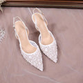 Size 34-42 2025 Summer Beaded High Heel Wedding Shoes Women Lace Mesh Party Dress Shoes