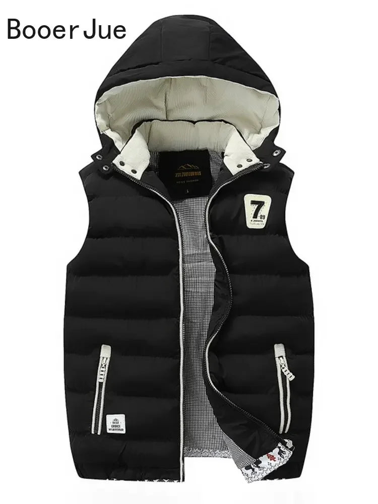 5XL Men Winter Vests Hat Detachable Down Vest Casual Waistcoat Sleeveless Jackets Male Hooded Vest Outwear Warm Coats Windproof