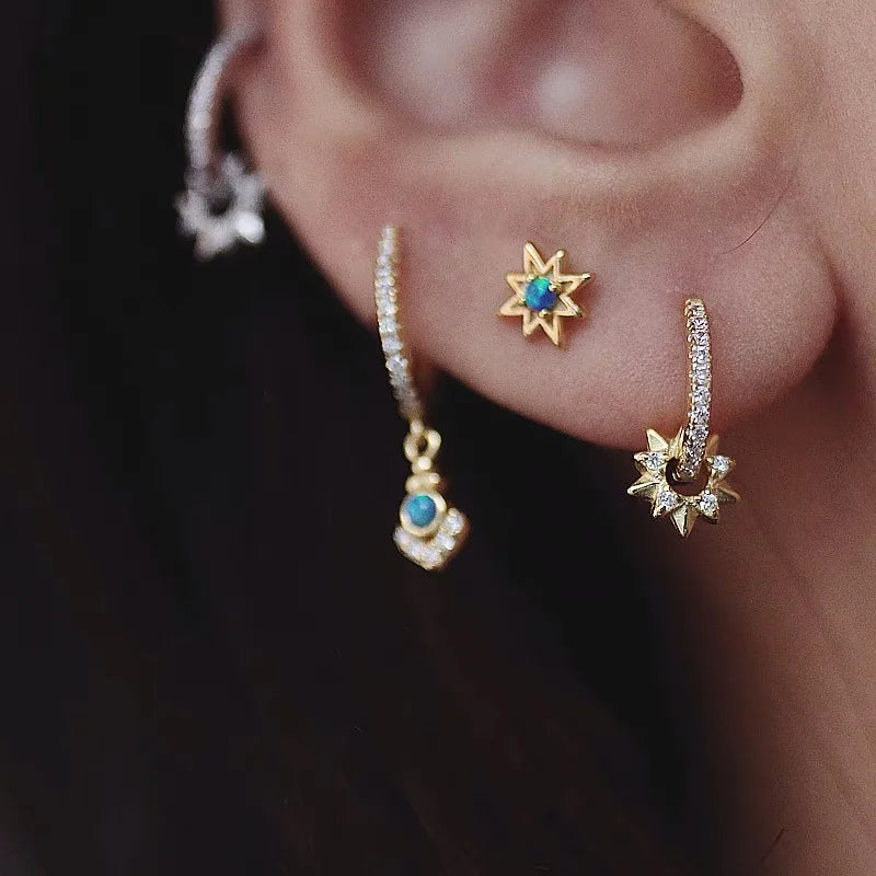 925 Sterling Silver Earring Zircon Sun Flower Ear Ring Geometric Style Water Drop Ear Bone Cute Temperament Woman Girl Ear Jewel