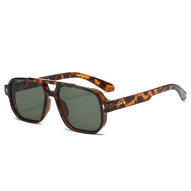 Vintage Double Bridges Men Square Sunglasses Fashion Clear Ocean Lens Eyewear Women Trending Rivets Sun Glasses UV400