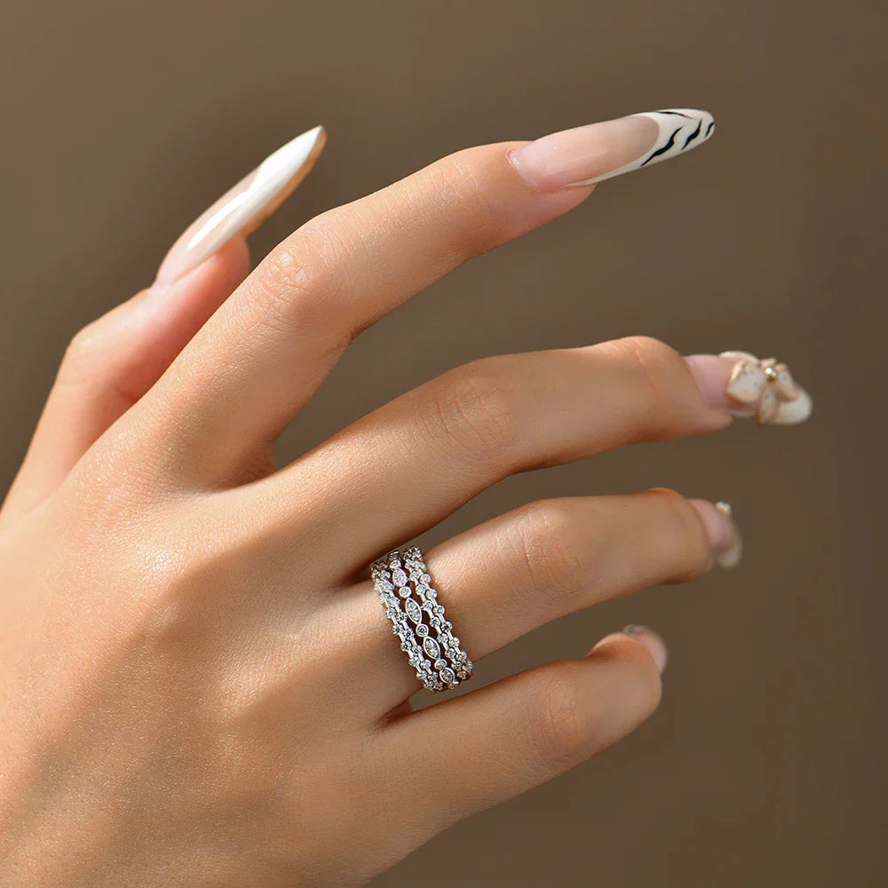 925 Sterling Silver Multi Layer Geometric Rings DVVS1 Moissanite Ring Marquise Shape forWomen Luxury Engagement jewelry