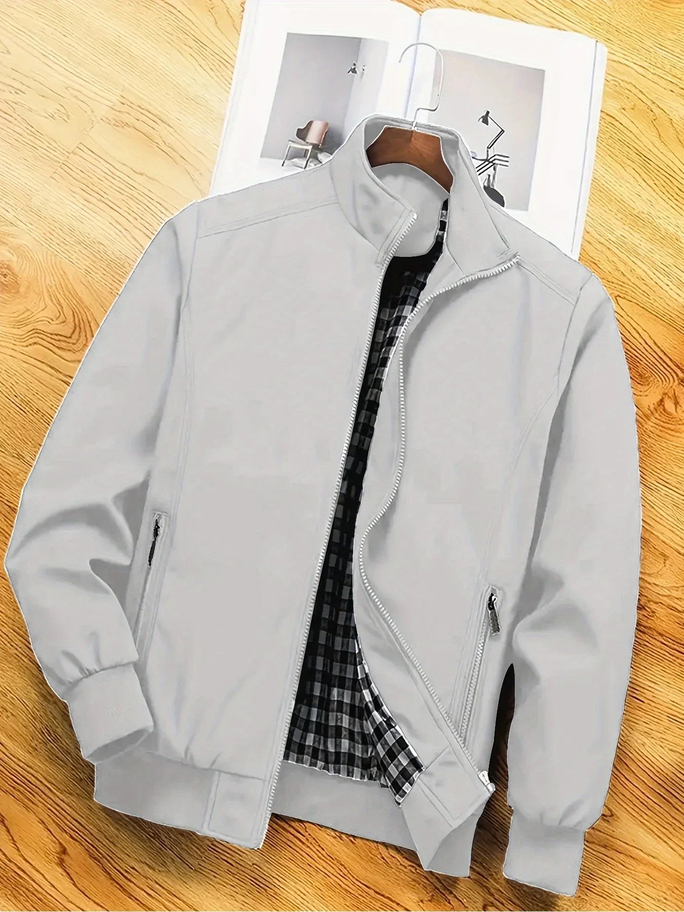 Men's Plus-Size Jacket, Casual Plus-Size Coat, Thin Spring and Autumn Jacket with Stand Collar Design, Suitable for Sports, Walking, Office, Shopping, Business Casual Men's Plus-Size Jacket