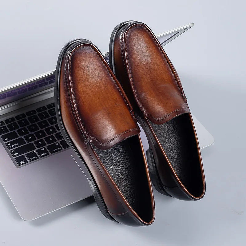 Italian Men's Formal Shoes Luxury Genuine Leather Handmade Black Wedding Soical Suit Buckle 2023 Summer New Oxford Dress Loafers