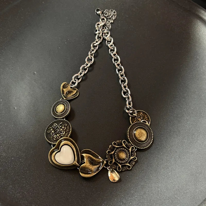 Vintage Leather Brown Stone Pendant Necklace Stacking Choker Temperament Clavicle Chain for Women Girl Autumn Winter Necklace