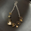 Vintage Leather Brown Stone Pendant Necklace Stacking Choker Temperament Clavicle Chain for Women Girl Autumn Winter Necklace