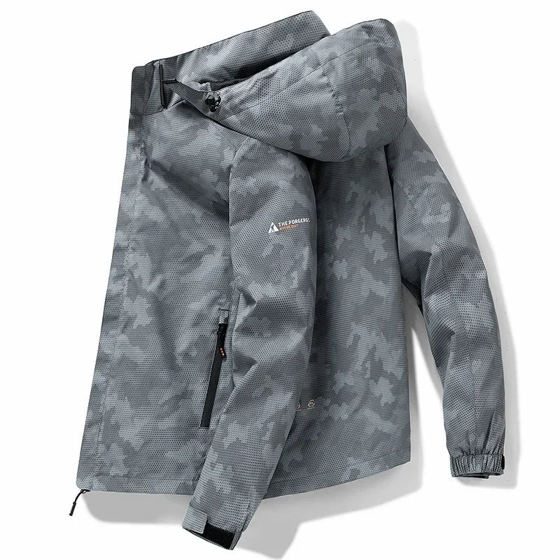 Spring Men's Windbreaker Korean Fashion Loose Waterproof Hooded Coat Outdoor Leisure Function Camping Camo Jacket Men's Workwear