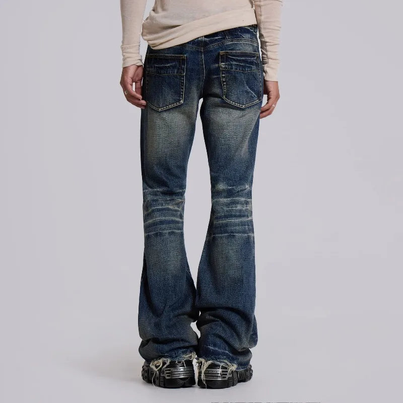 Y2K Mid Blue Flared Jeans Vintage Washed Men Women Bootcut Jeans Gothic High Street Unisex Streetwear Retro Baggy wide leg Pants