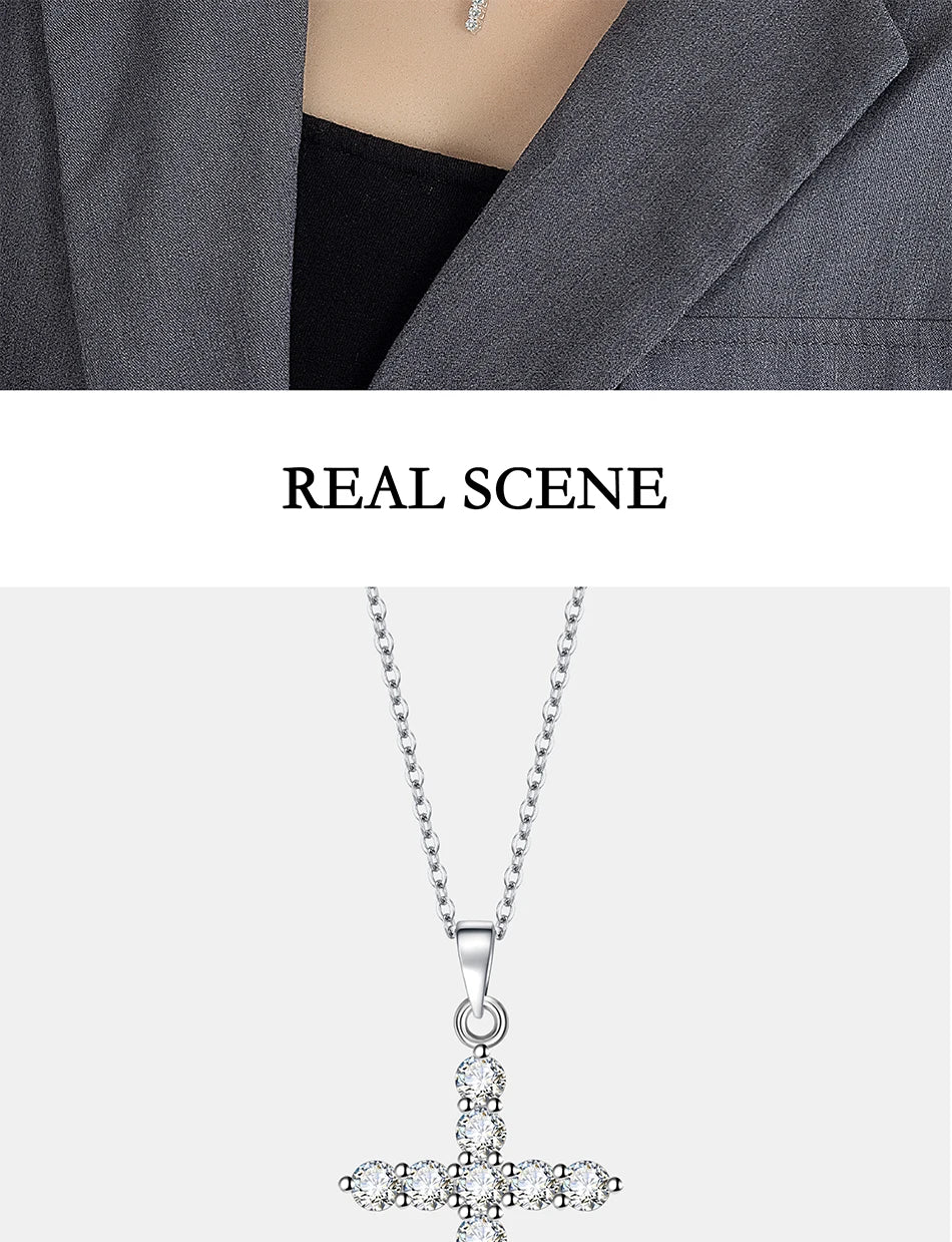 All Moissanite Necklace for Women S925 Pure Silver Cross Design Pendant Laboratory Certified Diamond Fashion Jewelry