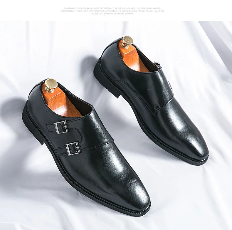 Men's Monk Leather Shoes Pointed Toe Buckle Dress Shoes Oxfords Classic Retro Business Office Wedding Comfortable