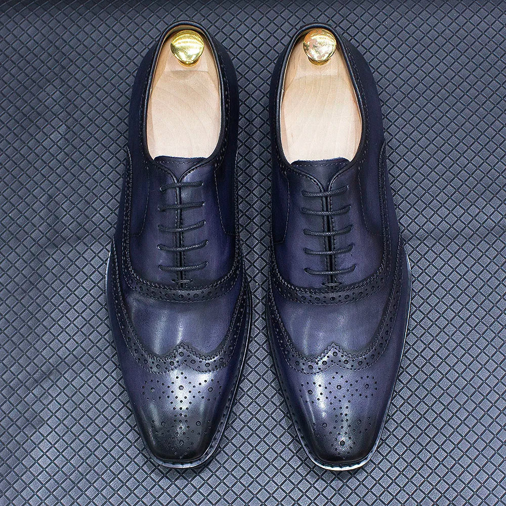 Size 7-12 Handmade Men's Wingtip Oxford Shoes Genuine Calfskin Leather Brogue Dress Shoes Classic Business Formal Shoes for Men