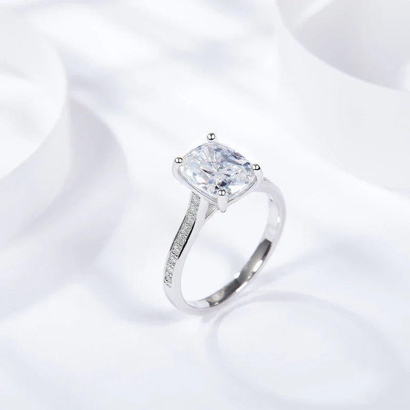 3ct Cushion Cut Full Moissanite Wedding Band Ring 925 Sterling Silver with Gold Plated Eternity Band Engagement Rings