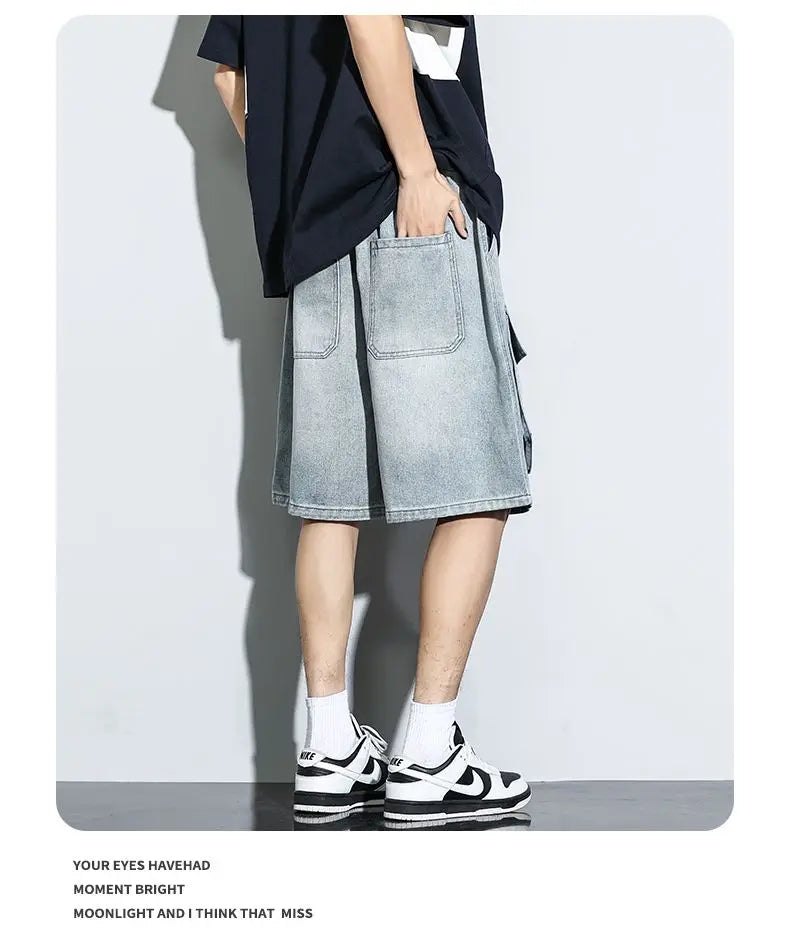 Bermuda Men's Denim Shorts Summer New Fashion Loose Jeans Casual Vintage Drawstring Cargo Short Pants Male Streetwear