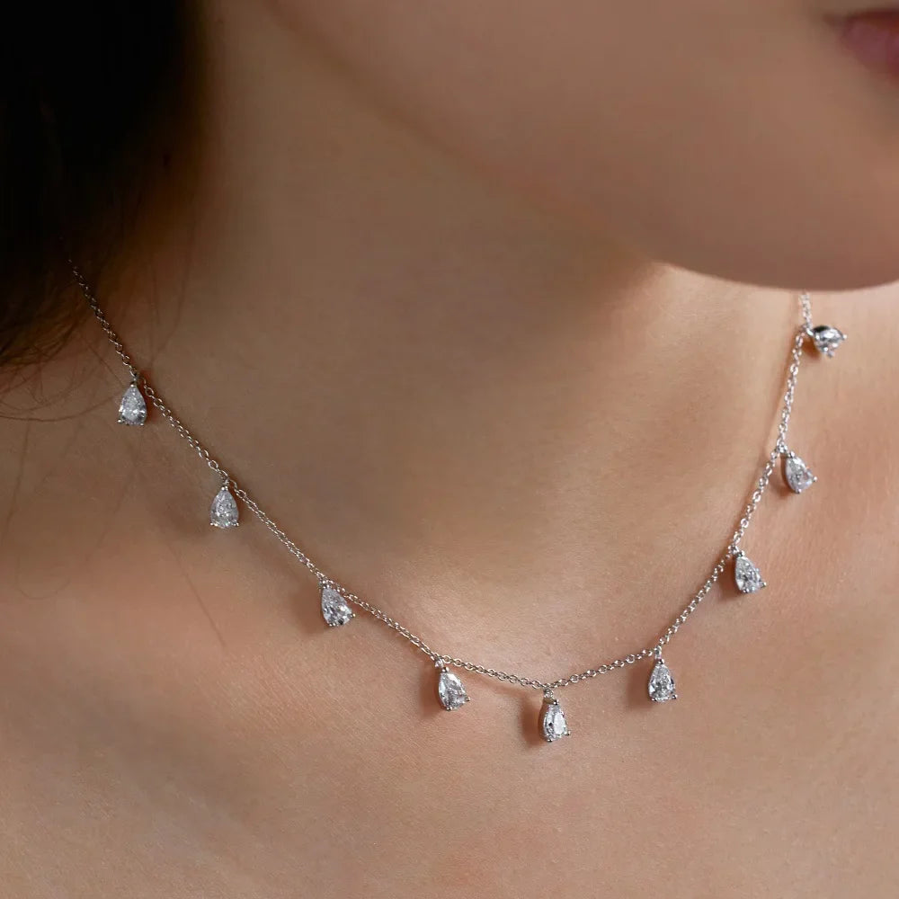 0.5carat Pear Cut Moissanite Diamond Drop Necklaces for Women 925 Sterling Silver Bridal Neckchain Fine Jewelry with Certificate