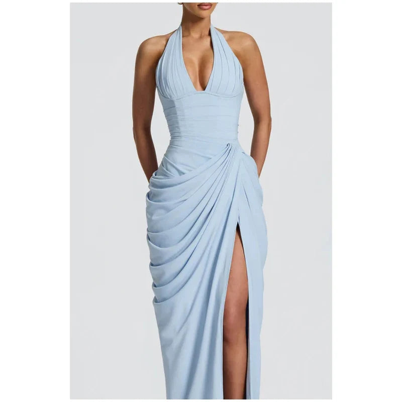 Solid Satin Cowl Neck Women's Dress Elegant Sleeveless Ruched Waist Fishtail Bodycon Lady Vestido 2026 Summer Party Dresses