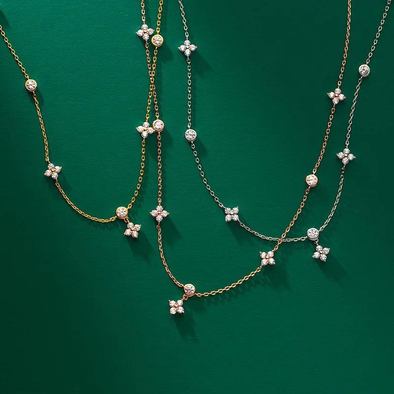 Moissanite Necklace Bracelet Earring 925 Sterling Silver Four Leaf Flower Pendant Moissanites Jewelry Set For Wedding Gift