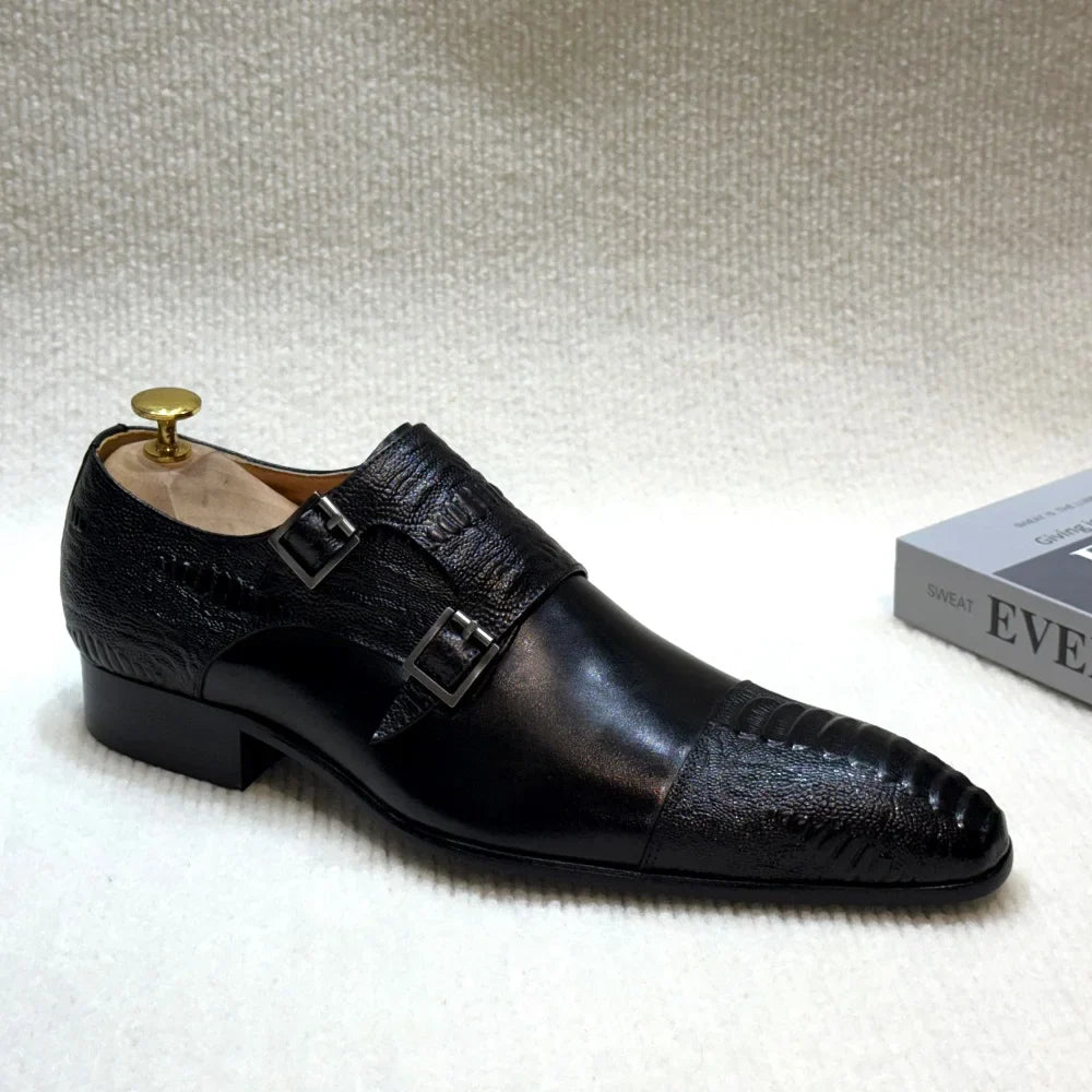 Men's Handmade Brown Monk Shoes Double Buckle Genuine Cow Leather Luxury Wedding Business Formal Basic Men's Footwear