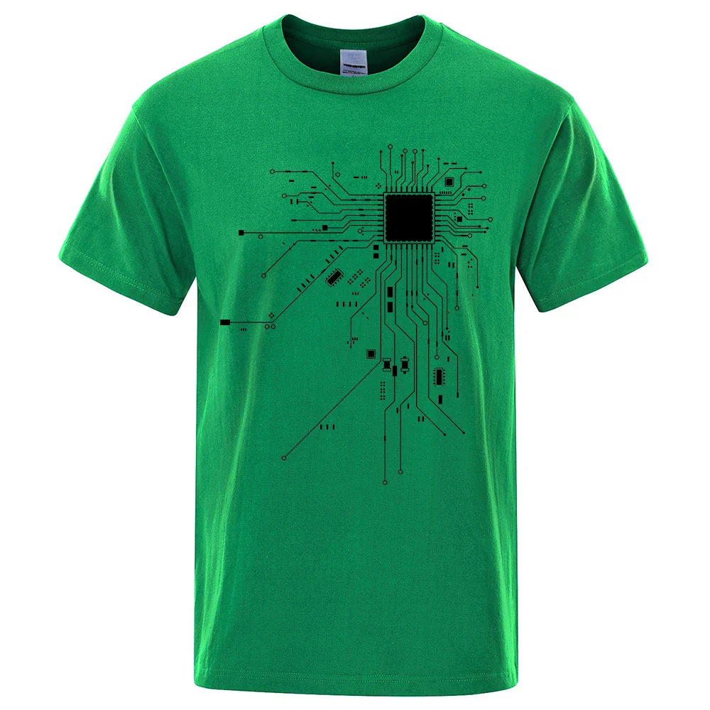 معالج وحدة المعالجة المركزية مخطط الدائرة تي شيرت رجالي صيفي قطن تي شيرت رجالي مضحك قمم الموضة تيز هوم ماركة ملابس للجنسين C99
