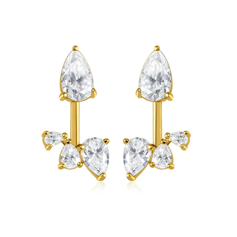 18k Plated Pear Cut 100% All Moissanite Stud Earrings for Women Girls Water Drop Luxury Ear Jewelry 925 Sterling Silver