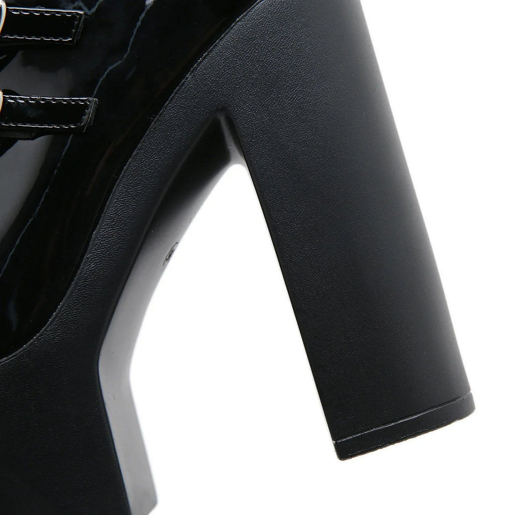 Block Heels Pumps for Women Fashion Multi Buckle Strap Heart Design Dress Shoes Side Zipper High Heels Mary Jane Shoes