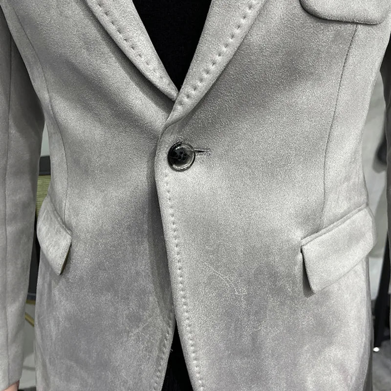 Plus Size 4XL-M Autumn Deerskin Velvet Jackets Blazer 6 Color Men Business Slim Blazers Hommes Casual Wedding Tuxedo Suit Coat