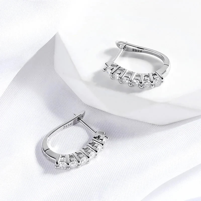 1.2ct Halo Moissanite Hoop Earrings for Women 925 Sterling Silver Straight Row Ear Buckles Wedding Small Ear Studs Gift