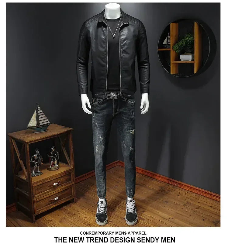 Men Leather Jacket Motorcycle Streetwear Baseball Outdoor Bomber Casual coat Men Autumn Motorcycle Windbreaker Male Outwear