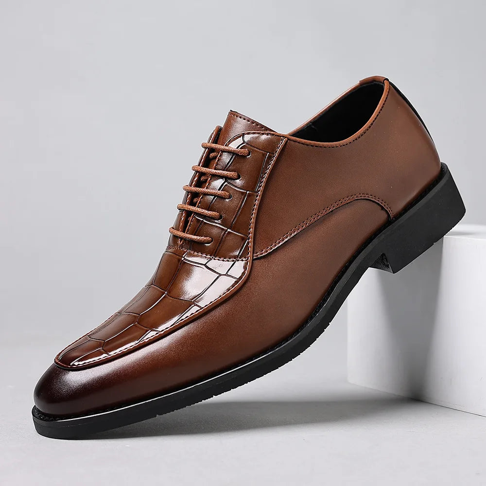 Casual Checkered Retro Business Men's Shoes Soft Sole Big Size Wedding Shoes Male Spring Autumn Lace Designer Leather Shoe Man