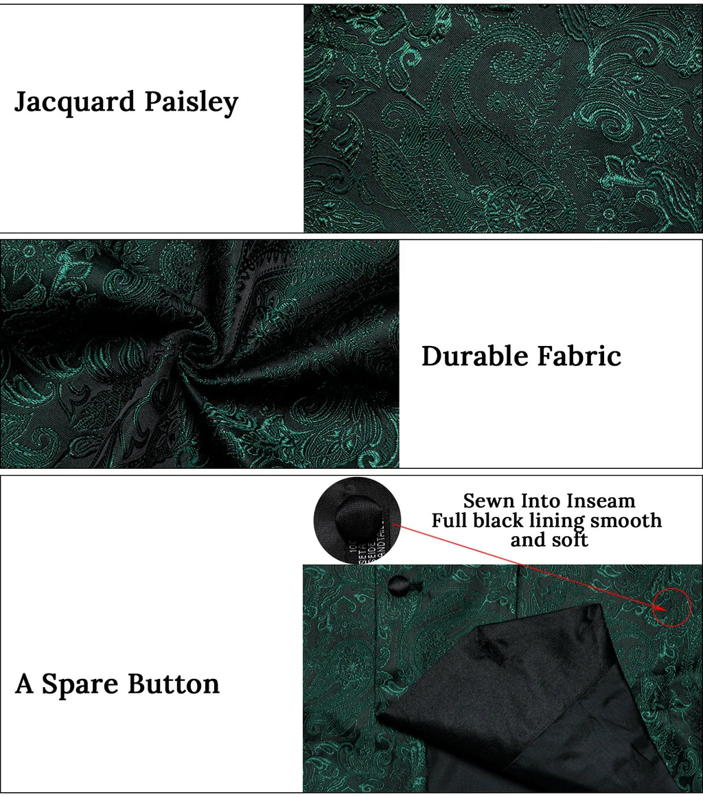 Men's Paisley  Suit Vest with Macthing Golden Paisley Neck Tie Handkerchief Cufflinks Wedding Prom Tuxedo Waistcoat