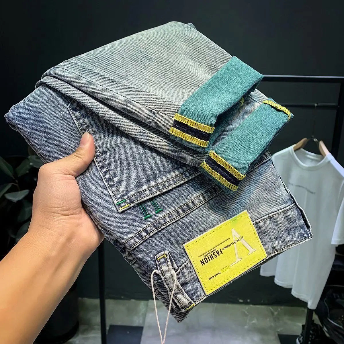 High-end 2023 Harajuku Designer Clothes Denim New Trousers Kpop Stretch Trendy Korean-style with Our Luxury Men's Casual Jeans