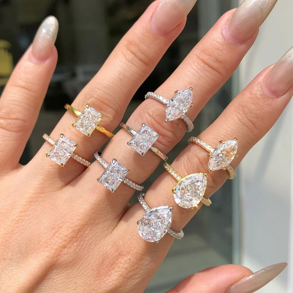 18K Gold Plated 925 Sterling Silver Crushed Ice Cut Lab Sapphire Gemstone Wedding Party Fine Jewelry Rings Wholesale