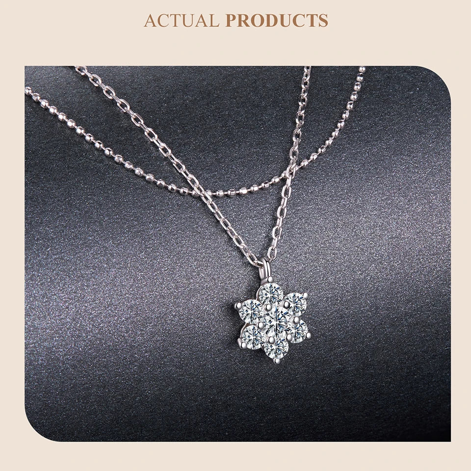 Double-layer Moissanite Necklace for Women, 925 Sterling Silver Snowflake Pendant Necklace for Women Dazzling Winter Gift