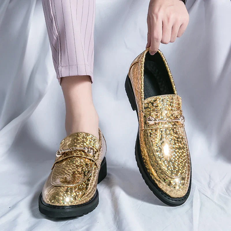 Men's Glossy Leather Shoes European American Luxury Blue High-end Banquet Loafers Commuting Party Dress Formal Shoes Size：38-46