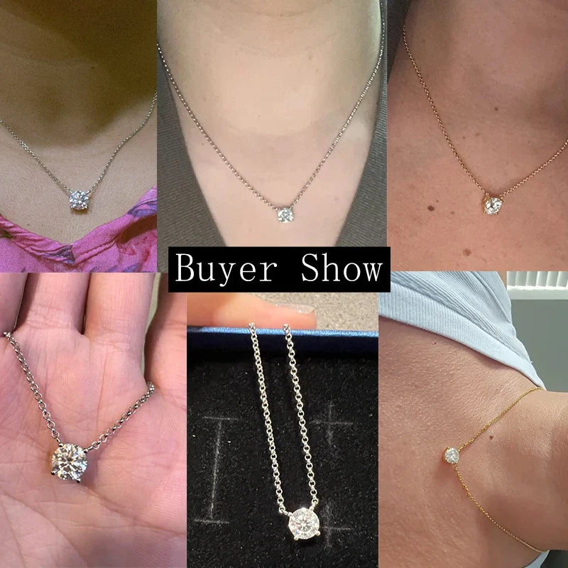 1CT 2CT 3CT Certified Moissanite Pendant Necklace For Women S925 Sterling Silver Solitaire Drop Necklaces Jewelry Gift