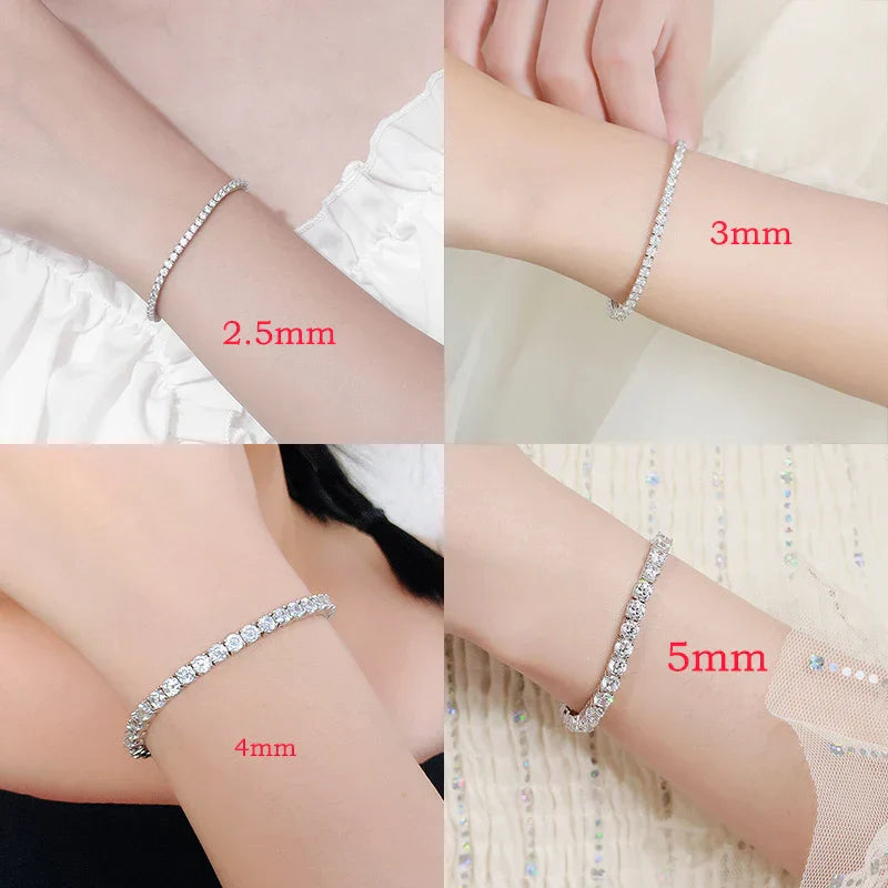 2-6.5mm Real Moissanite Tennis Bracelet for Women Christmas Gift Platinum Plated 100% 925 Sterling Silver Wedding Jewelry