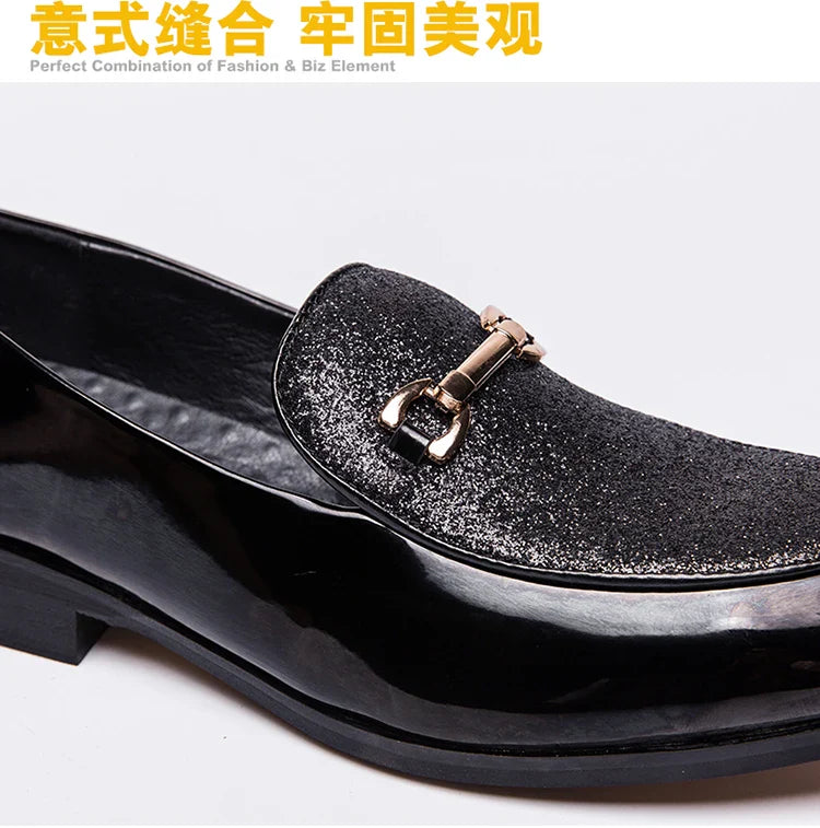 VIPOL Men's pointed suede formal shoes, retro new patchwork loafers mixed with slipper shoes, wedding dress leather shoes