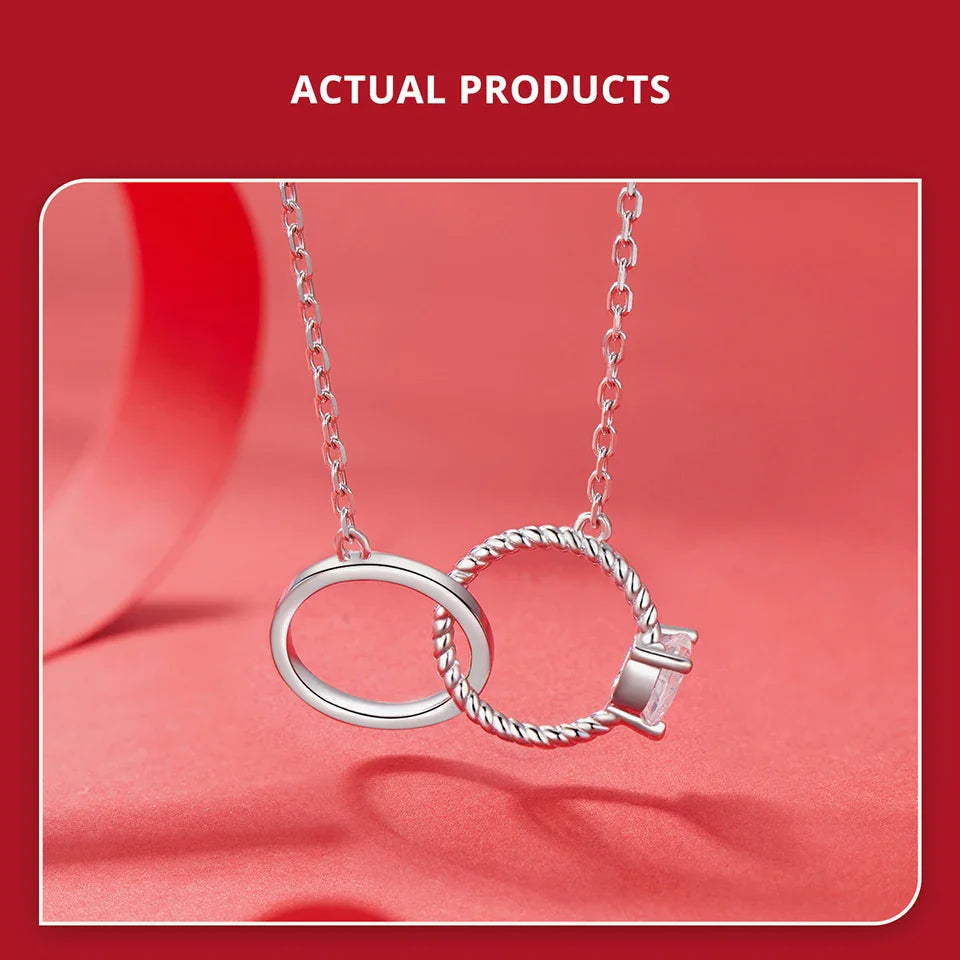 925 Sterling Silver Interlocking Ring Necklace, Dainty Gold Plated Pendant Necklace for Women Valentines Mothers Day Gift